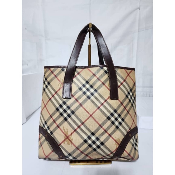 Authentic BURBERRY Vintage Haymarket Check Studded Tote Bag Brown/Beige - Picture 1 of 14